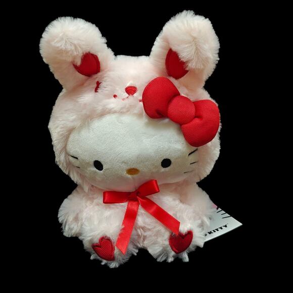 Hello Kitty Pink Valentines Day Bunny Suit Plush Toy Red Hearts 2019 Sanrio NWT - Picture 1 of 8
